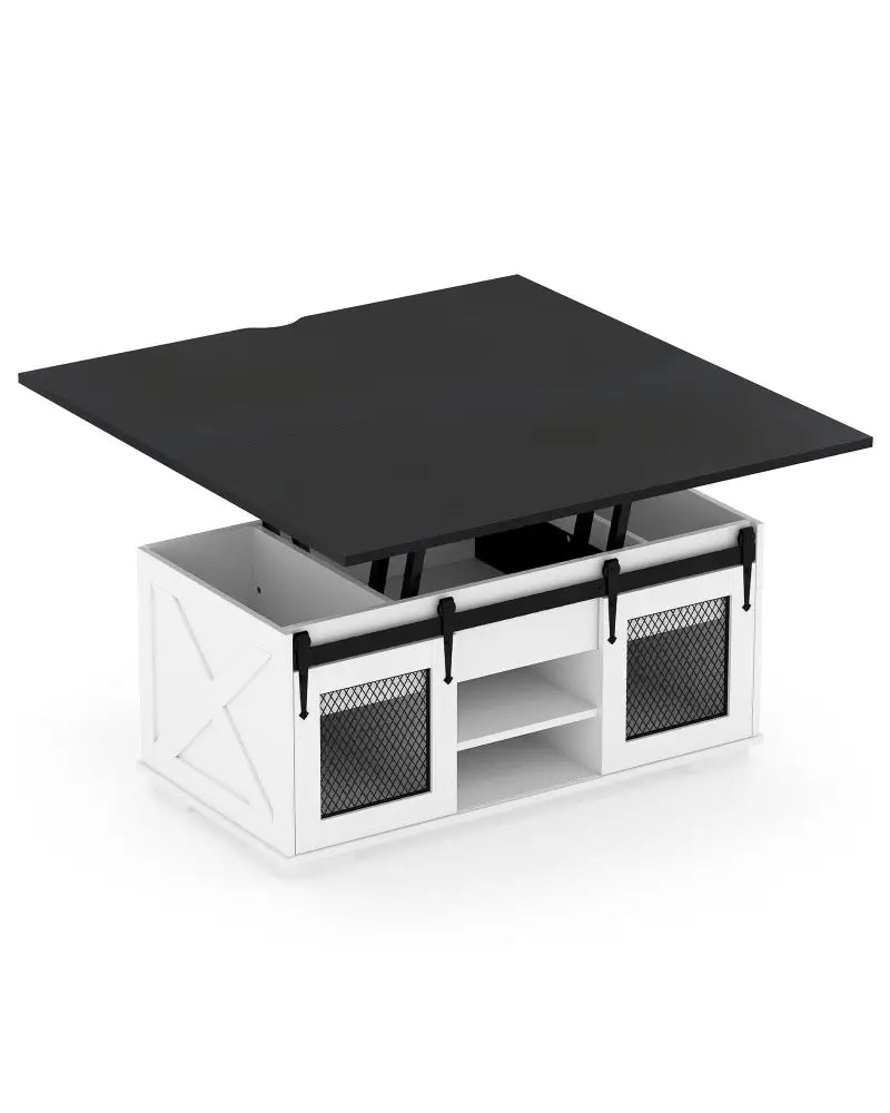 Lift Top Coffee Table with 2 Sliding Barn Doors-Black - Black - Coffee Tables