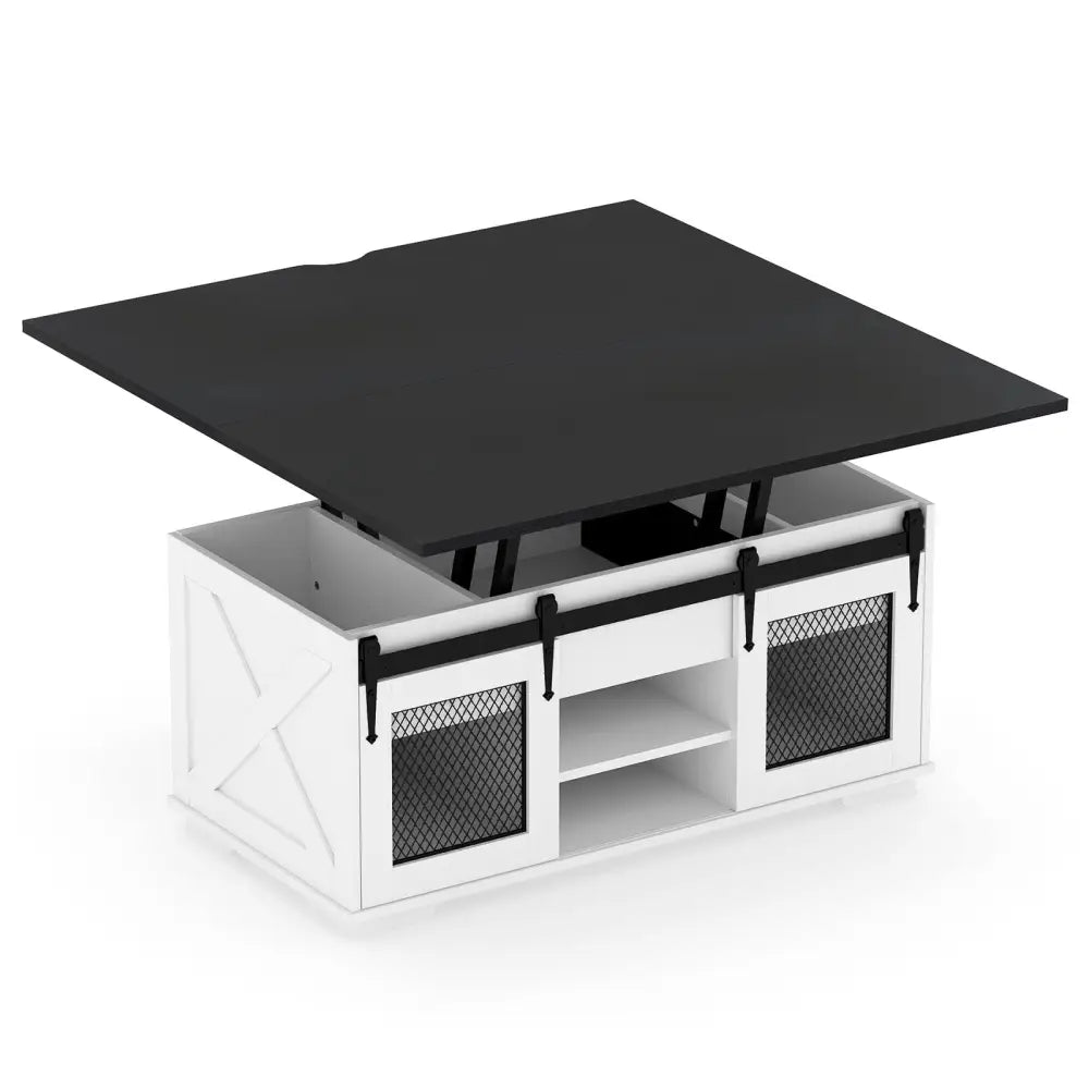Lift Top Coffee Table with 2 Sliding Barn Doors-Black - Black - Coffee Tables