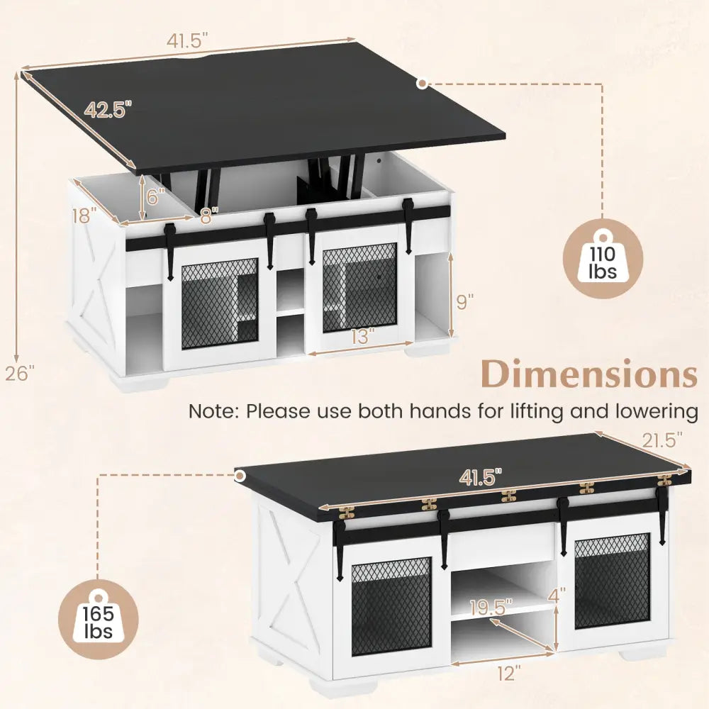 Lift Top Coffee Table with 2 Sliding Barn Doors-Black - Black - Coffee Tables