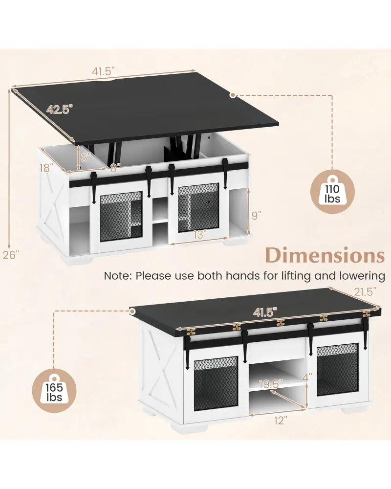 Lift Top Coffee Table with 2 Sliding Barn Doors-Black - Black - Coffee Tables