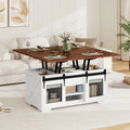 Lift Top Coffee Table with 2 Sliding Barn Doors-Walnut - Walnut - Coffee Tables