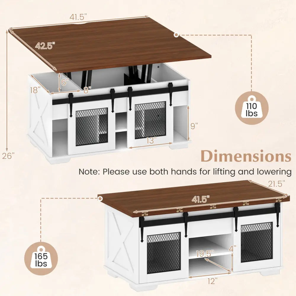 Lift Top Coffee Table with 2 Sliding Barn Doors-Walnut - Walnut - Coffee Tables