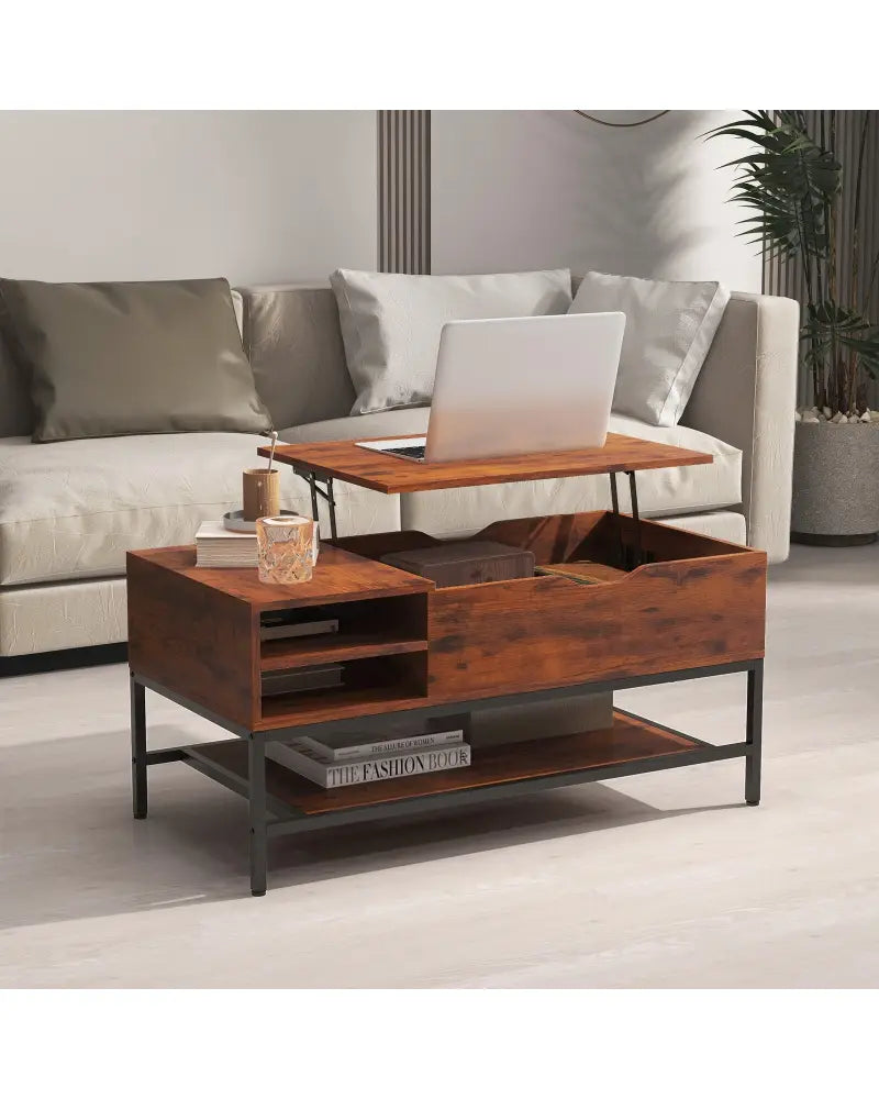 Lift Top Coffee Table with Hidden Compartment and Removable Storage Shelf-Rustic Brown - Rustic Brown - Coffee Tables