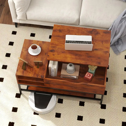 Lift Top Coffee Table with Hidden Compartment and Removable Storage Shelf-Rustic Brown - Rustic Brown - Coffee Tables
