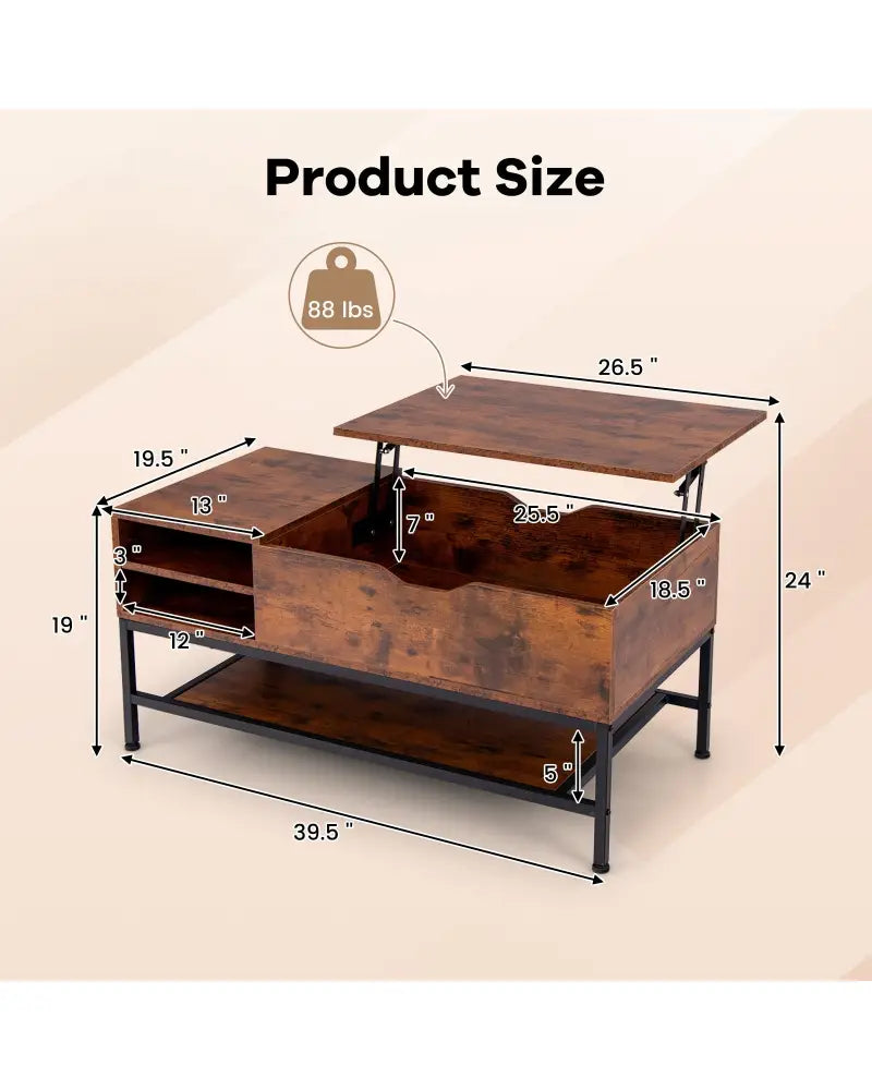 Lift Top Coffee Table with Hidden Compartment and Removable Storage Shelf-Rustic Brown - Rustic Brown - Coffee Tables