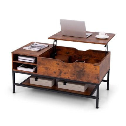 Lift Top Coffee Table with Hidden Compartment and Removable Storage Shelf-Rustic Brown - Rustic Brown - Coffee Tables