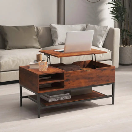 Lift Top Coffee Table with Hidden Compartment and Removable Storage Shelf-Rustic Brown - Rustic Brown - Coffee Tables