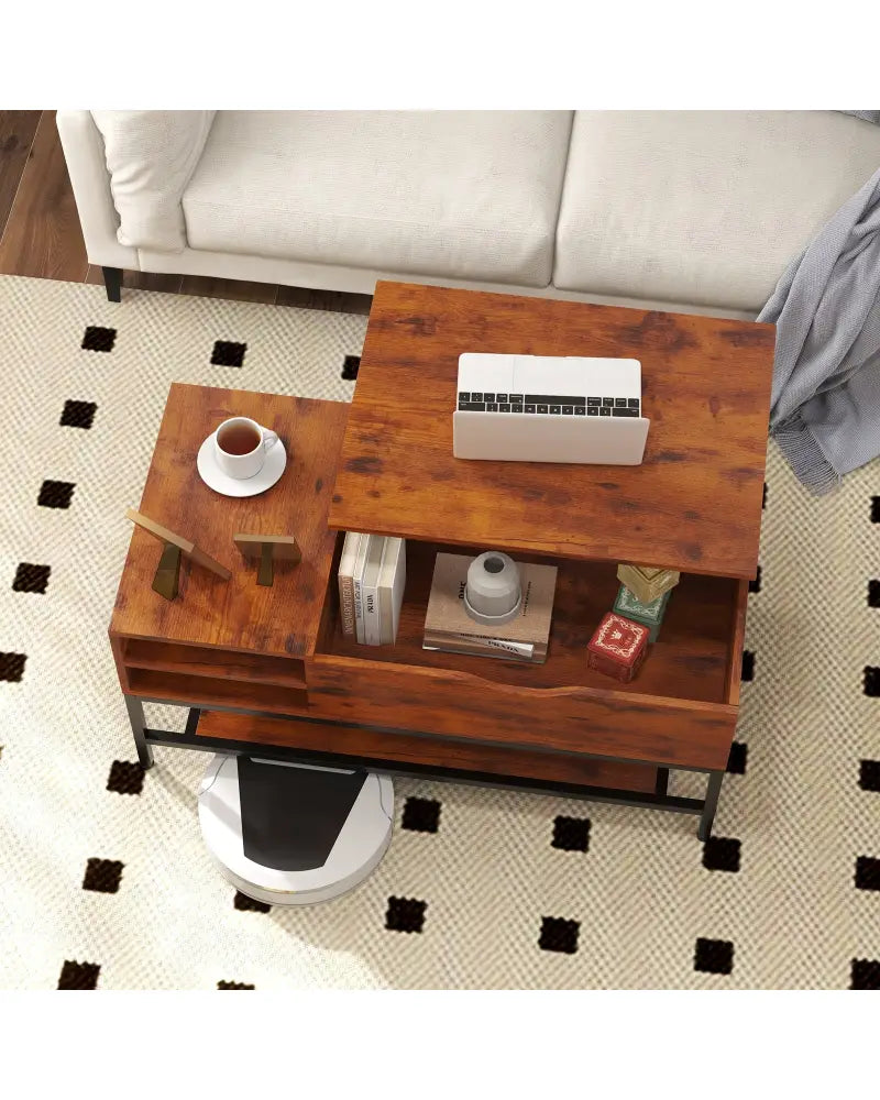 Lift Top Coffee Table with Hidden Compartment and Removable Storage Shelf-Rustic Brown - Rustic Brown - Coffee Tables