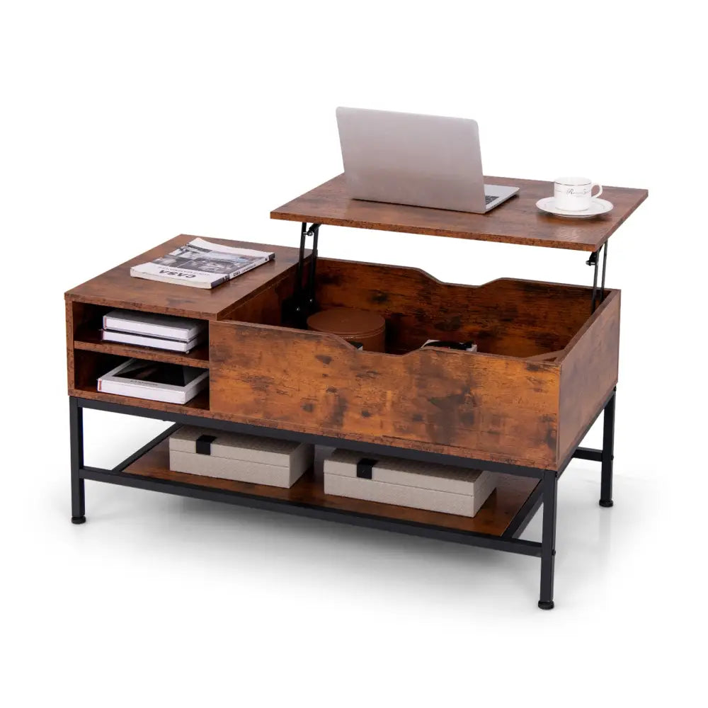 Lift Top Coffee Table with Hidden Compartment and Removable Storage Shelf-Rustic Brown - Rustic Brown - Coffee Tables