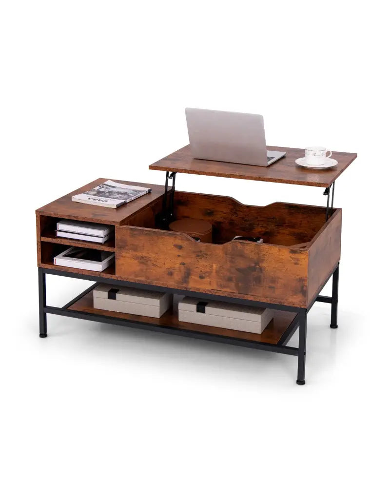 Lift Top Coffee Table with Hidden Compartment and Removable Storage Shelf-Rustic Brown - Rustic Brown - Coffee Tables