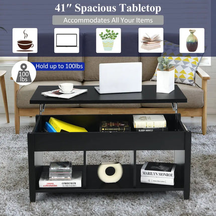 Lift Top Coffee Table with Hidden Storage Compartment-Black - Black - Coffee Tables