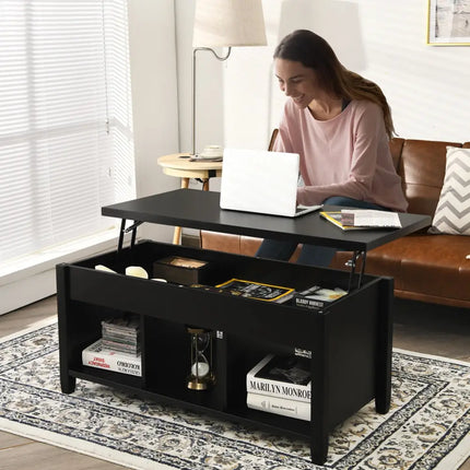 Lift Top Coffee Table with Hidden Storage Compartment-Black - Black - Coffee Tables