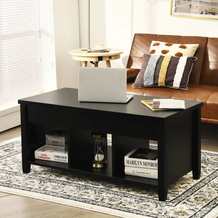Lift Top Coffee Table with Hidden Storage Compartment-Black - Black - Coffee Tables