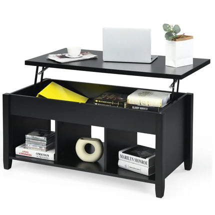 Lift Top Coffee Table with Hidden Storage Compartment-Black - Black - Coffee Tables