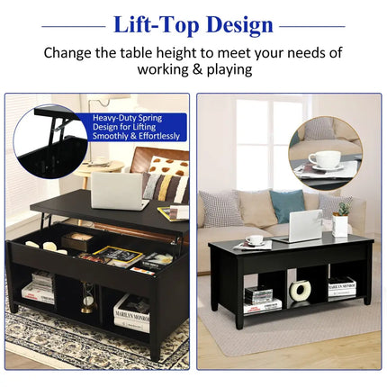 Lift Top Coffee Table with Hidden Storage Compartment-Black - Black - Coffee Tables