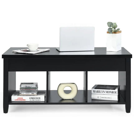 Lift Top Coffee Table with Hidden Storage Compartment-Black - Black - Coffee Tables