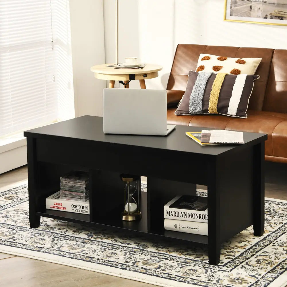 Lift Top Coffee Table with Hidden Storage Compartment-Black - Black - Coffee Tables