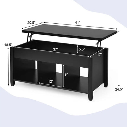 Lift Top Coffee Table with Hidden Storage Compartment-Black - Black - Coffee Tables
