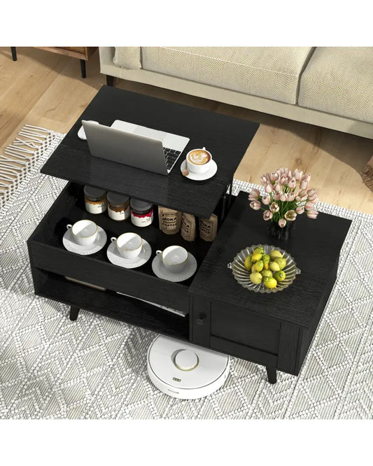 Lift Top Coffee Table with Storage and Hidden Compartment-Black - Black - Coffee Tables