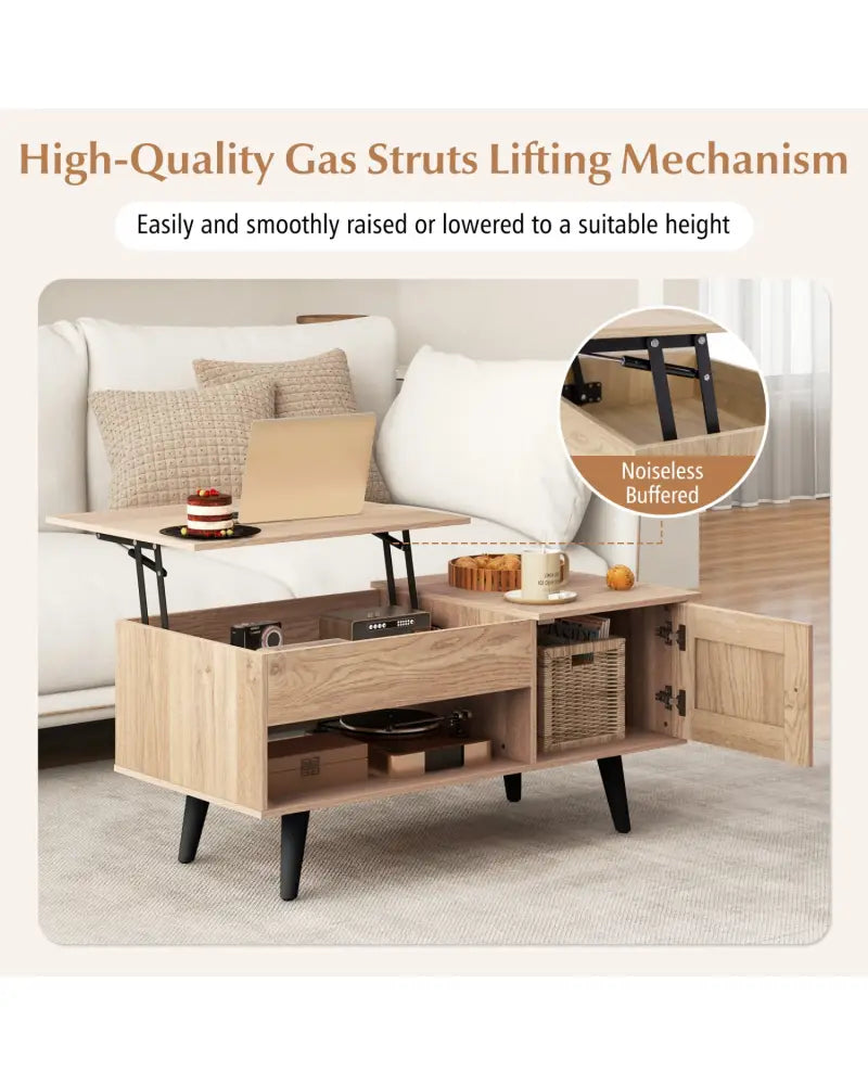 Lift Top Coffee Table with Storage and Hidden Compartment-Natural - Natural - Coffee Tables