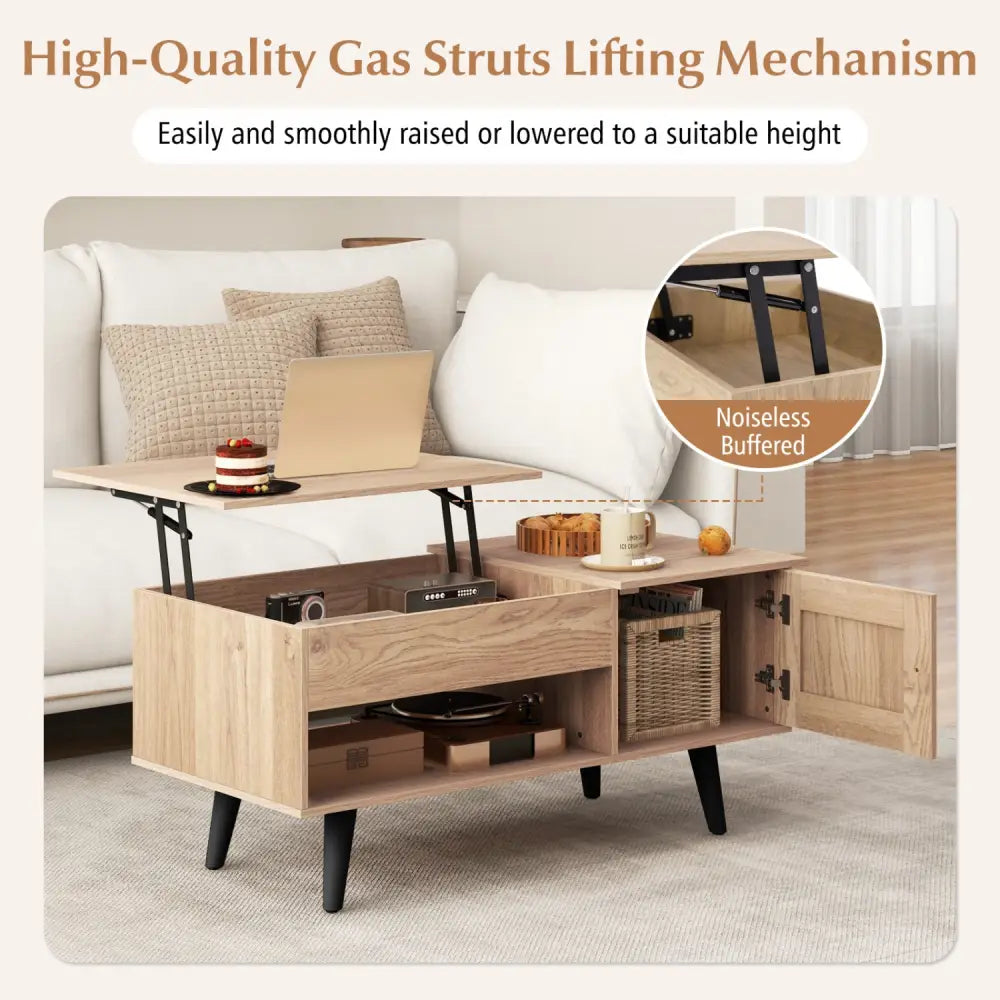 Lift Top Coffee Table with Storage and Hidden Compartment-Natural - Natural - Coffee Tables