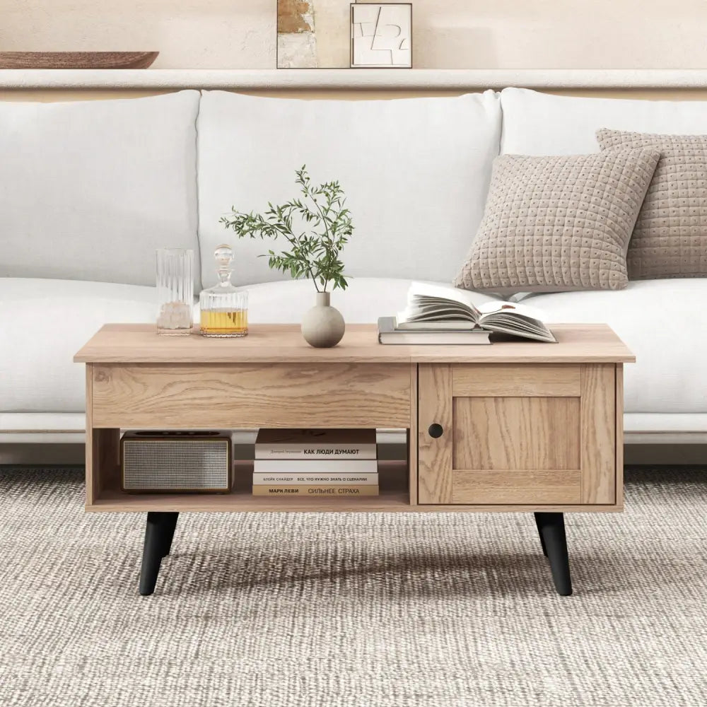 Lift Top Coffee Table with Storage and Hidden Compartment-Natural - Natural - Coffee Tables