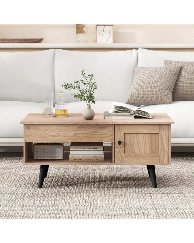 Lift Top Coffee Table with Storage and Hidden Compartment-Natural - Natural - Coffee Tables