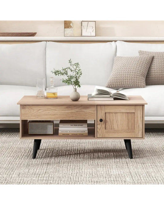 Lift Top Coffee Table with Storage and Hidden Compartment-Natural - Natural - Coffee Tables
