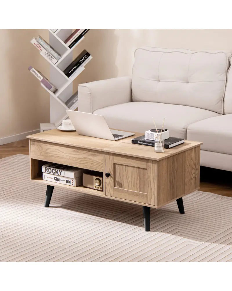 Lift Top Coffee Table with Storage and Hidden Compartment-Natural - Natural - Coffee Tables