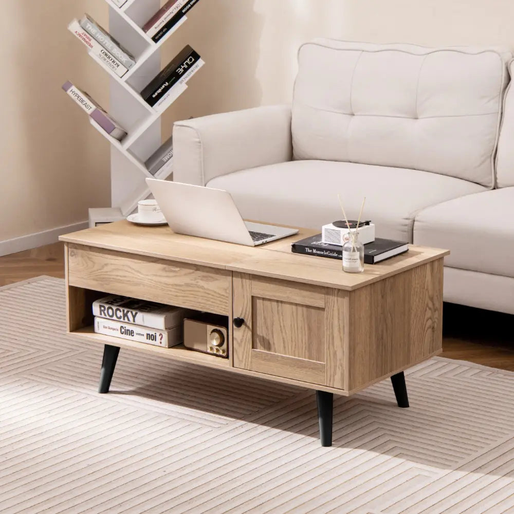 Lift Top Coffee Table with Storage and Hidden Compartment-Natural - Natural - Coffee Tables