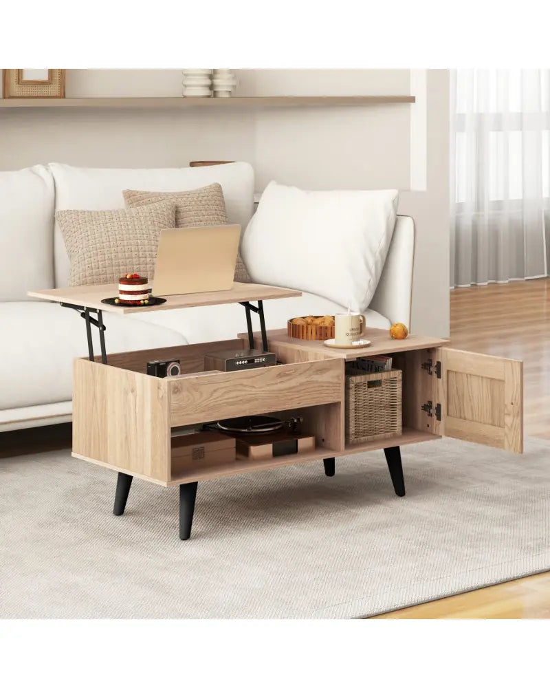 Lift Top Coffee Table with Storage and Hidden Compartment-Natural - Natural - Coffee Tables