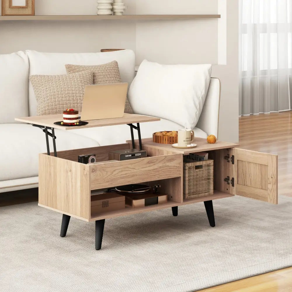 Lift Top Coffee Table with Storage and Hidden Compartment-Natural - Natural - Coffee Tables