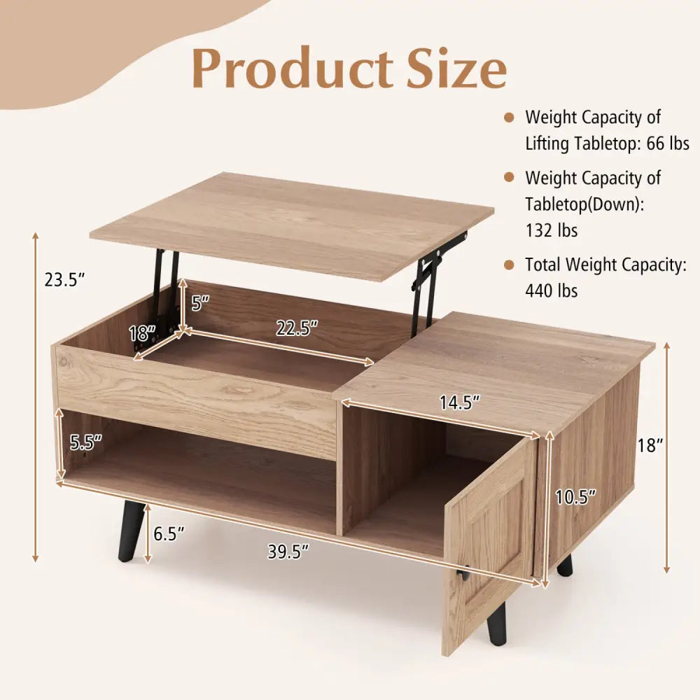 Lift Top Coffee Table with Storage and Hidden Compartment-Natural - Natural - Coffee Tables