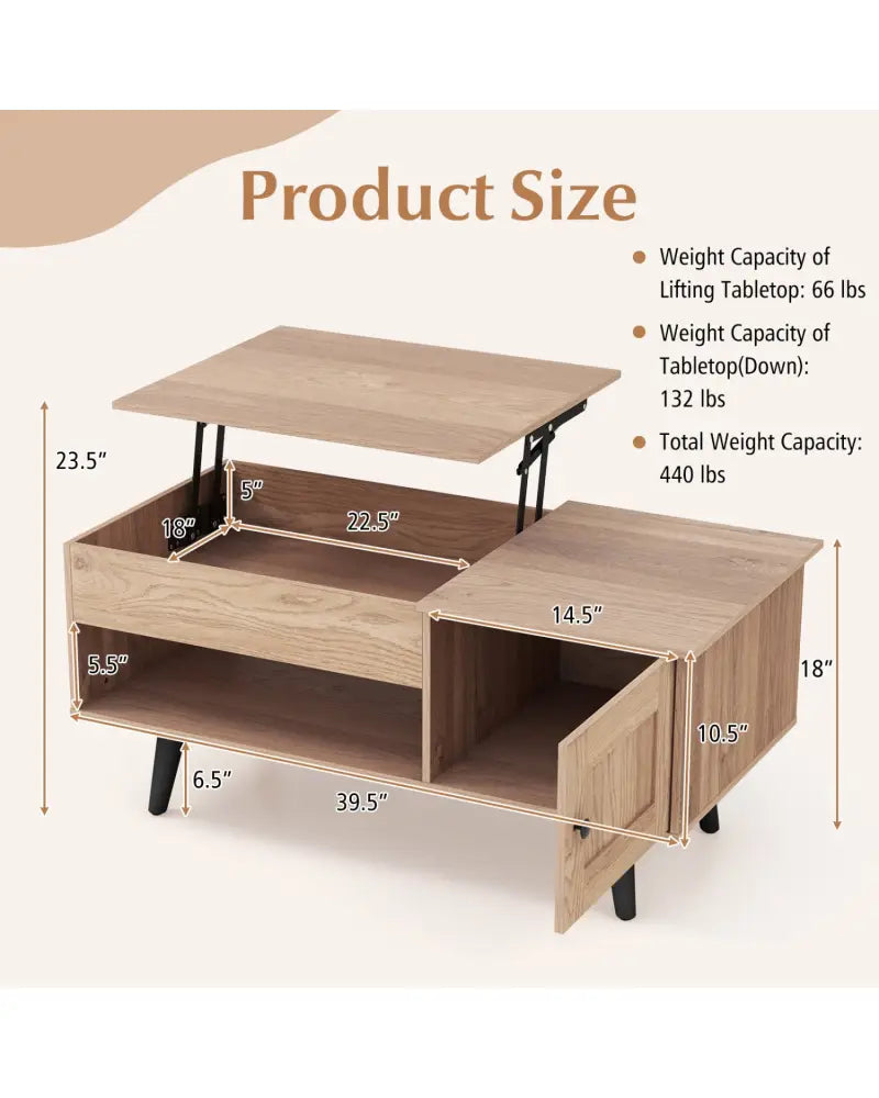 Lift Top Coffee Table with Storage and Hidden Compartment-Natural - Natural - Coffee Tables