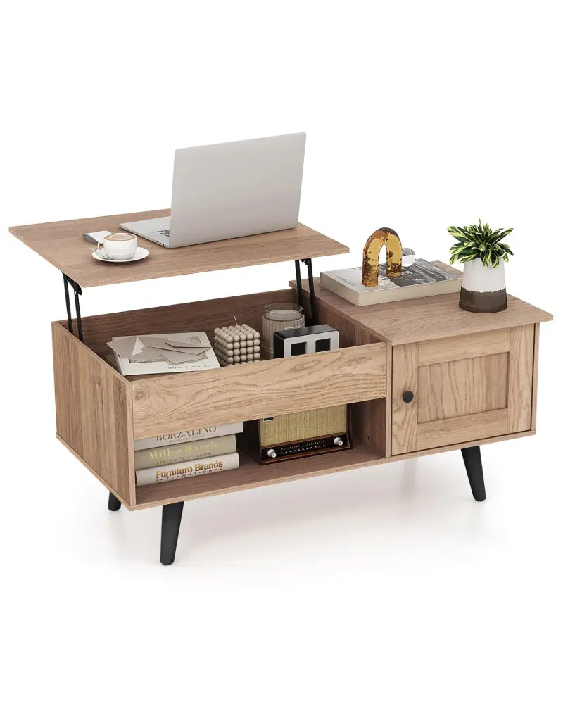 Lift Top Coffee Table with Storage and Hidden Compartment-Natural - Natural - Coffee Tables