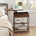 Lift Top End Table with Charging Station and Universal Wheels-Rustic Brown - Rustic Brown - End & Side Tables