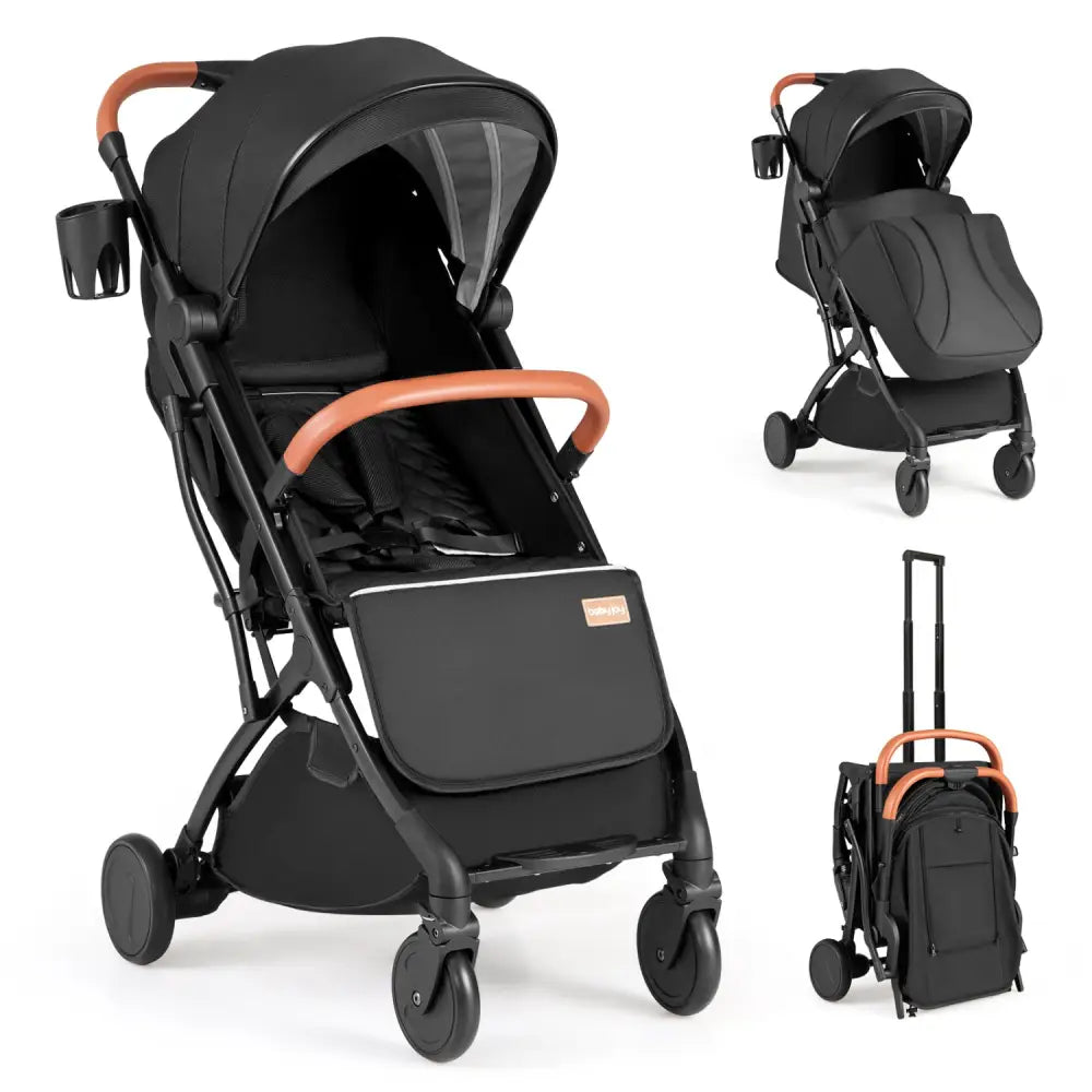 Lightweight Baby Stroller Compact Travel Stroller with One-Hand Folding-Black - Black - Baby Strollers