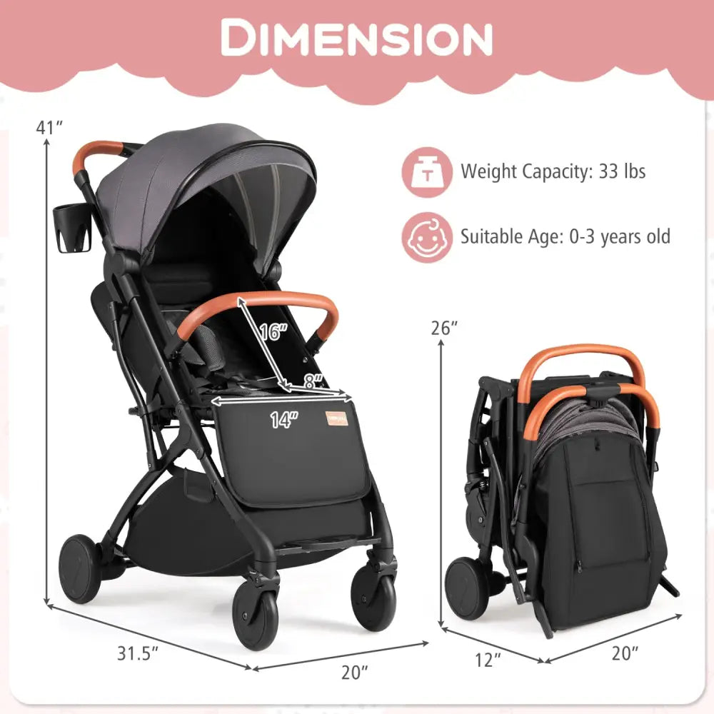 Lightweight Baby Stroller Compact Travel Stroller with One-Hand Folding-Gray - Gray - Baby Strollers