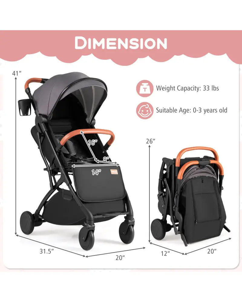 Lightweight Baby Stroller Compact Travel Stroller with One-Hand Folding-Gray - Gray - Baby Strollers