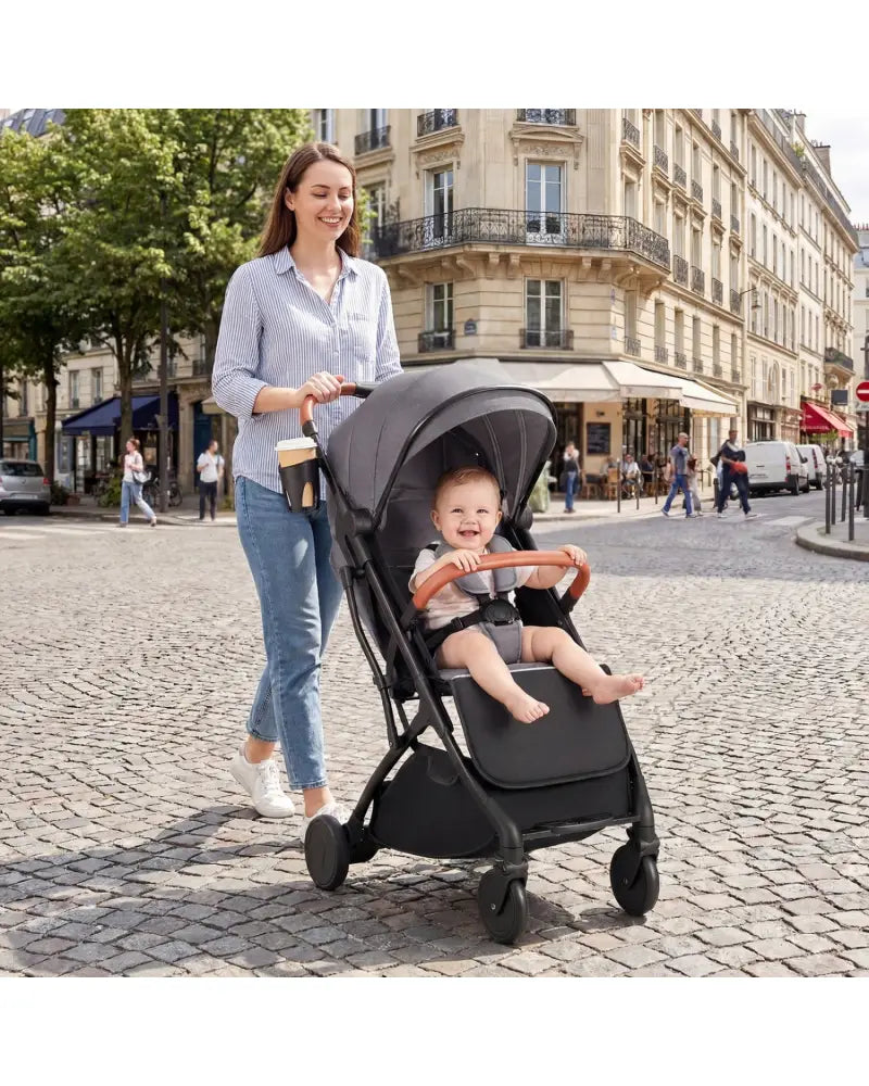 Lightweight Baby Stroller Compact Travel Stroller with One-Hand Folding-Gray - Gray - Baby Strollers