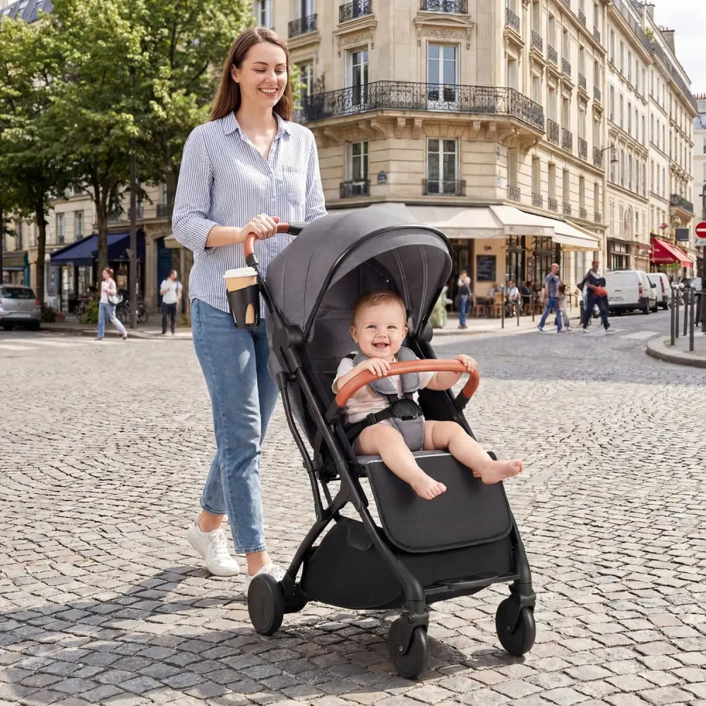 Lightweight Baby Stroller Compact Travel Stroller with One-Hand Folding-Gray - Gray - Baby Strollers
