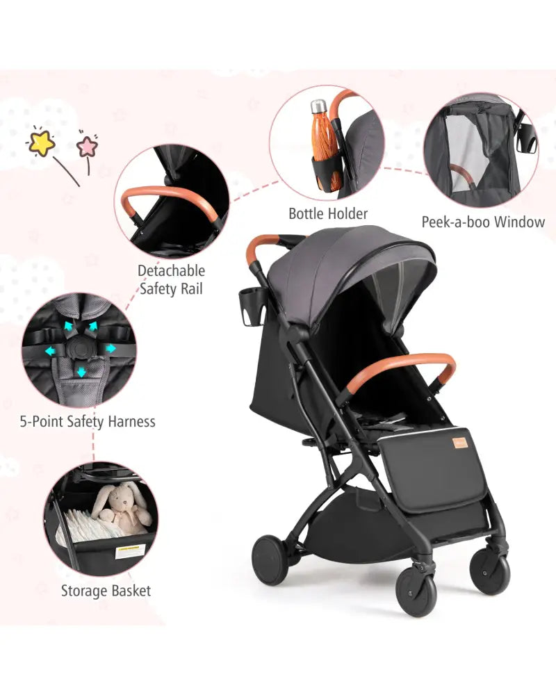 Lightweight Baby Stroller Compact Travel Stroller with One-Hand Folding-Gray - Gray - Baby Strollers