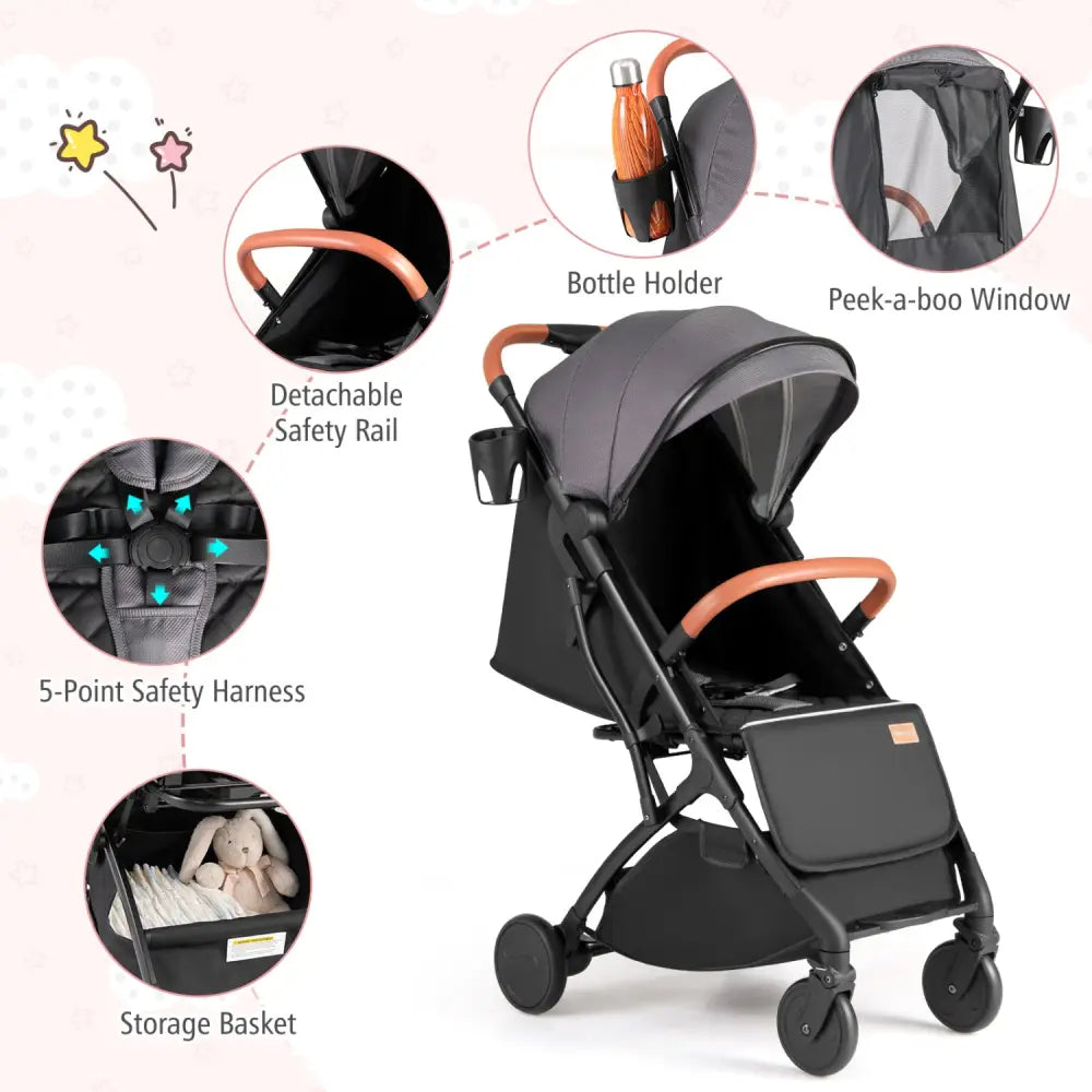 Lightweight Baby Stroller Compact Travel Stroller with One-Hand Folding-Gray - Gray - Baby Strollers