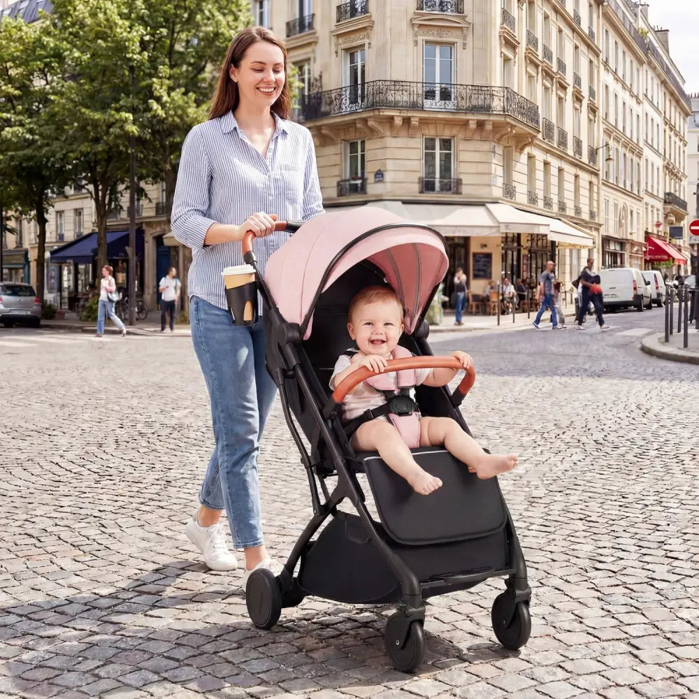 Lightweight Baby Stroller Compact Travel Stroller with One-Hand Folding-Pink - Pink - Baby Strollers