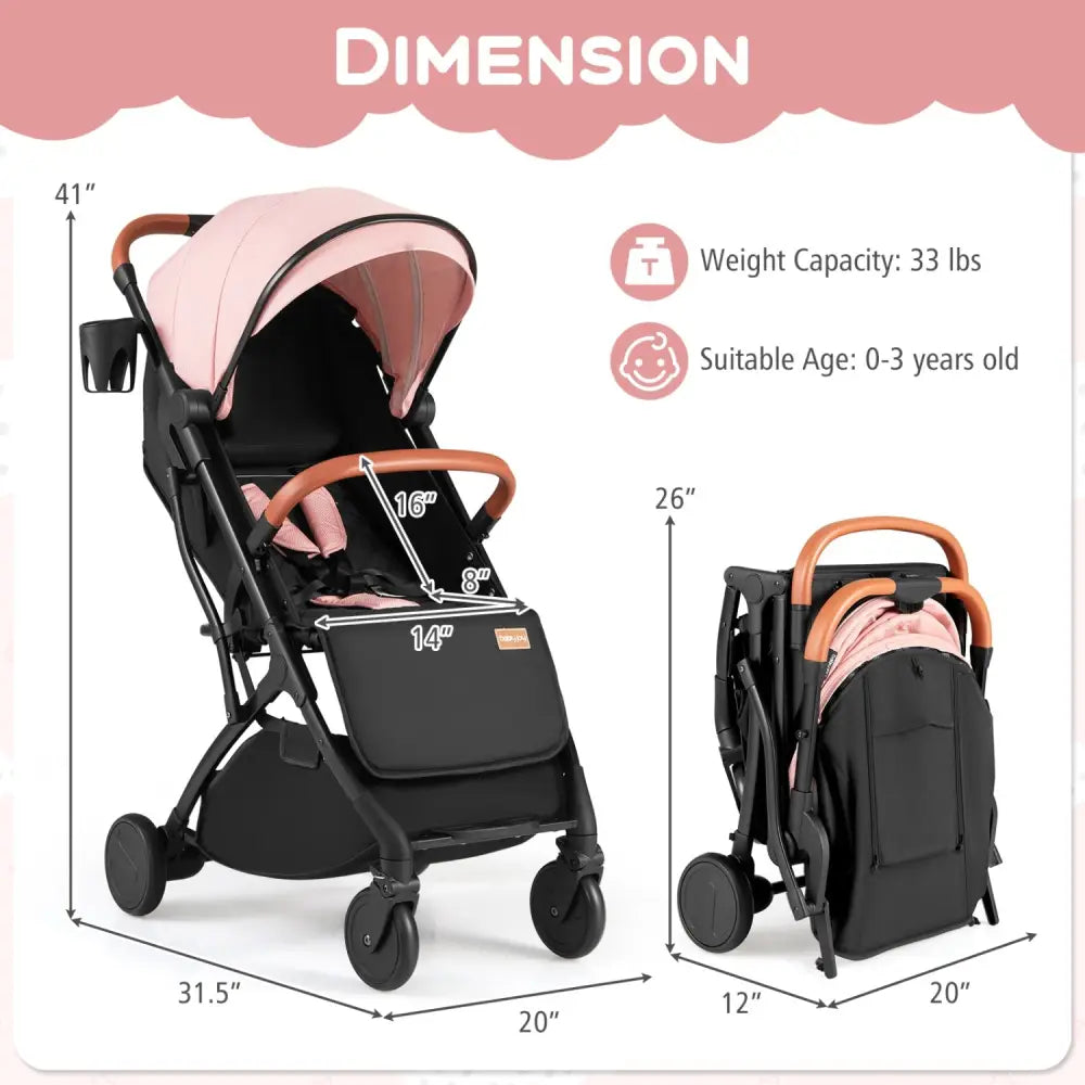 Lightweight Baby Stroller Compact Travel Stroller with One-Hand Folding-Pink - Pink - Baby Strollers