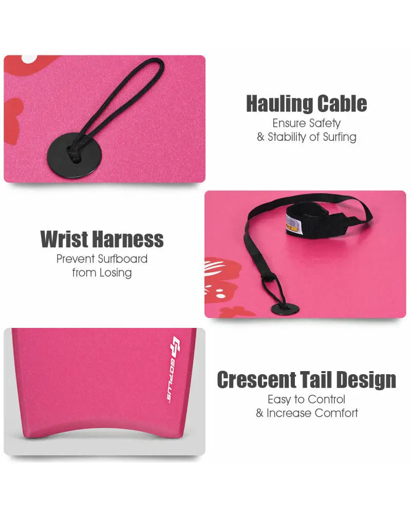 Lightweight Bodyboard Surfing with Leash EPS Core Boarding IXPE-L - Pink - Surfing
