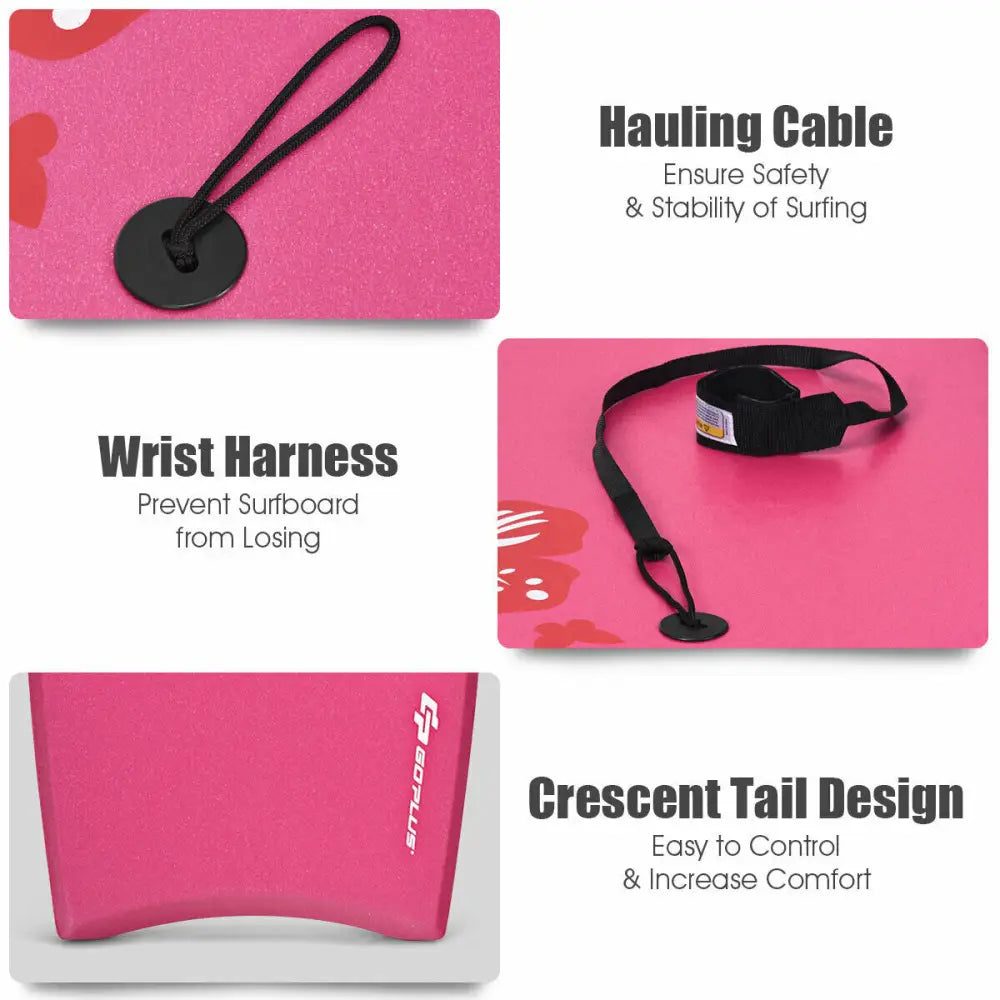 Lightweight Bodyboard Surfing with Leash EPS Core Boarding IXPE-L - Pink - Surfing