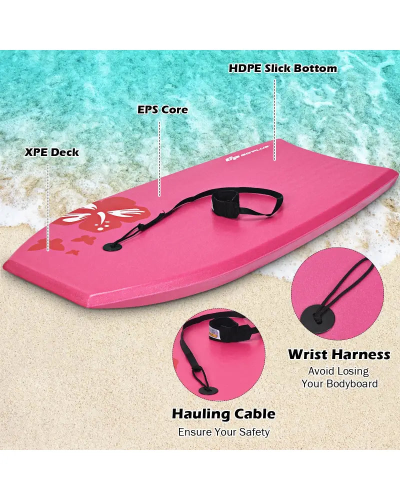Lightweight Bodyboard Surfing with Leash EPS Core Boarding IXPE-L - Pink - Surfing