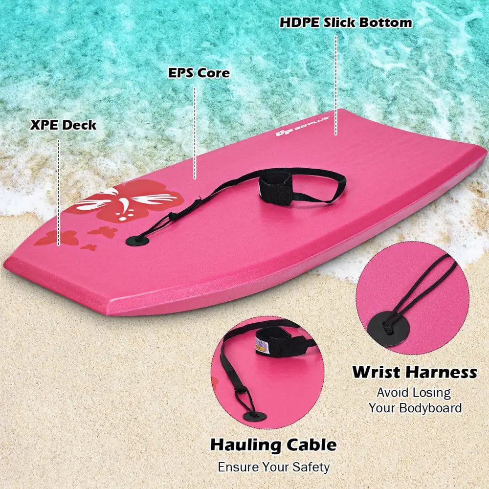 Lightweight Bodyboard Surfing with Leash EPS Core Boarding IXPE-L - Pink - Surfing