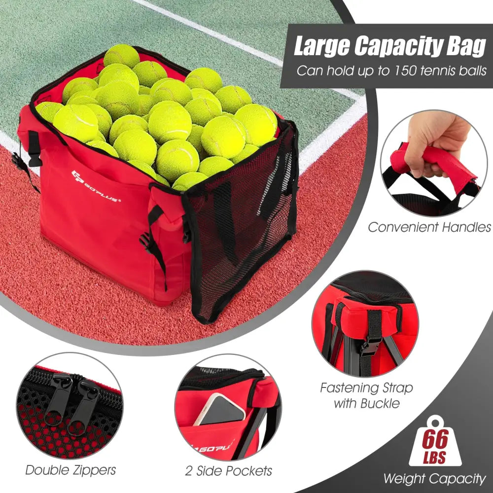 Lightweight Foldable Tennis Ball Teaching Cart with Wheels and Removable Bag-Red - Red - Sport Equipments